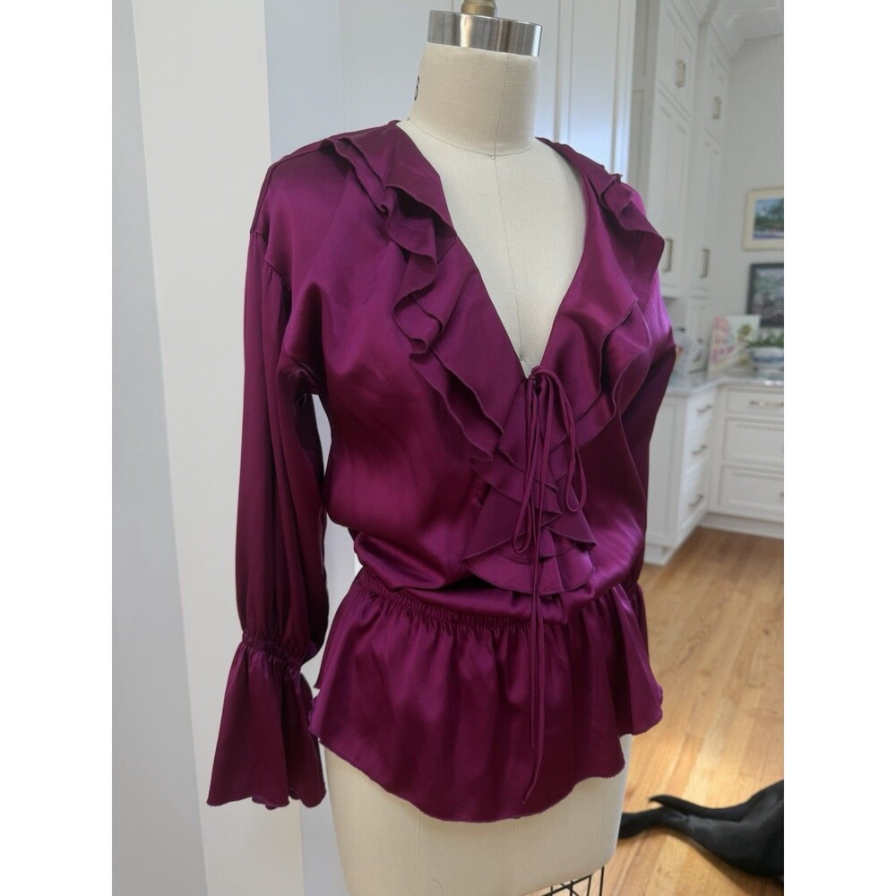 Hale Bob Cranberry  Pink 94% Silk Y2K Top Blouse Perfect Ruffles XS